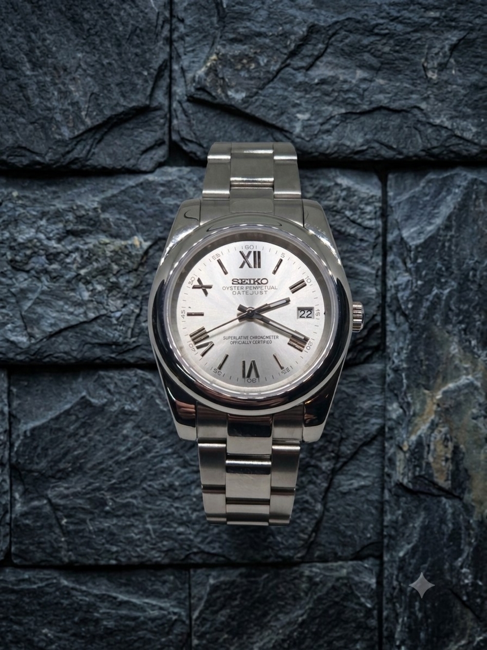 Custom 39mm Automatic Seiko Mod Watch Datejust with Silver Roman Dial NH35
